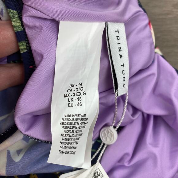 Trina Turk Blue Tropical Fiji Floral Ruffle Top Sz.12 Bottoms Sz.14 NWT - Picture 12 of 16